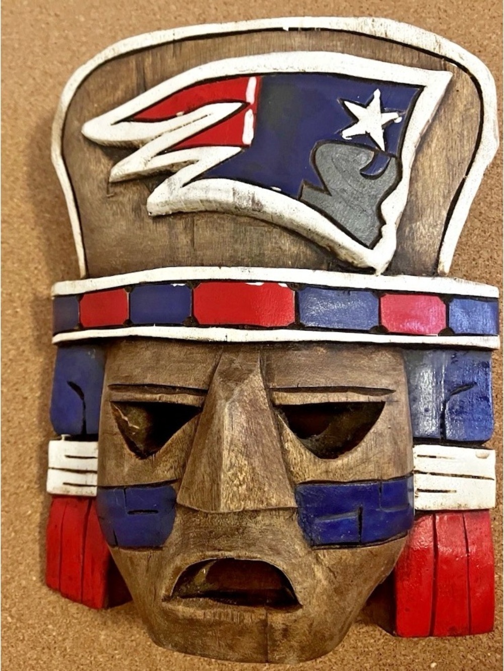 Rare NFL New England Patriots Hand-Carved Wood Tiki Mask Wall Decor Tiki style